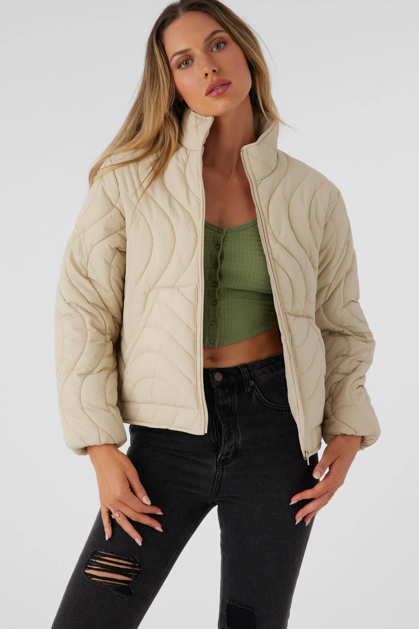 Eden Nylon Wave Quilted Zip Jacket - Image 2