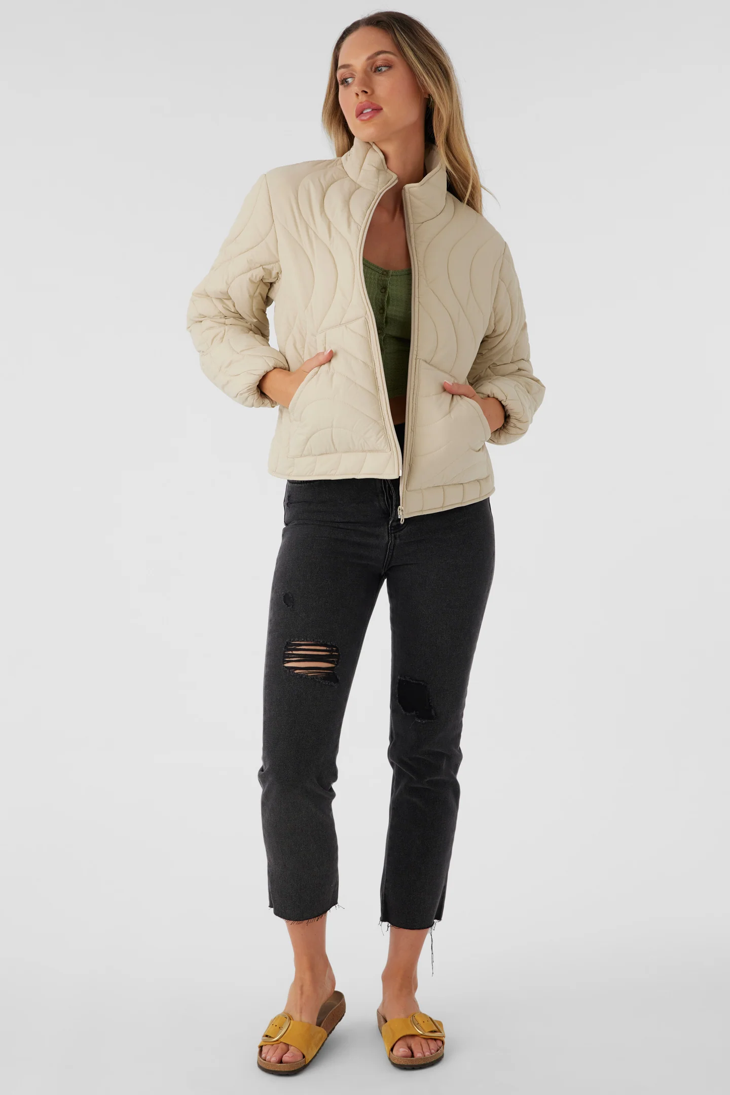 Eden Nylon Wave Quilted Zip Jacket - Image 3