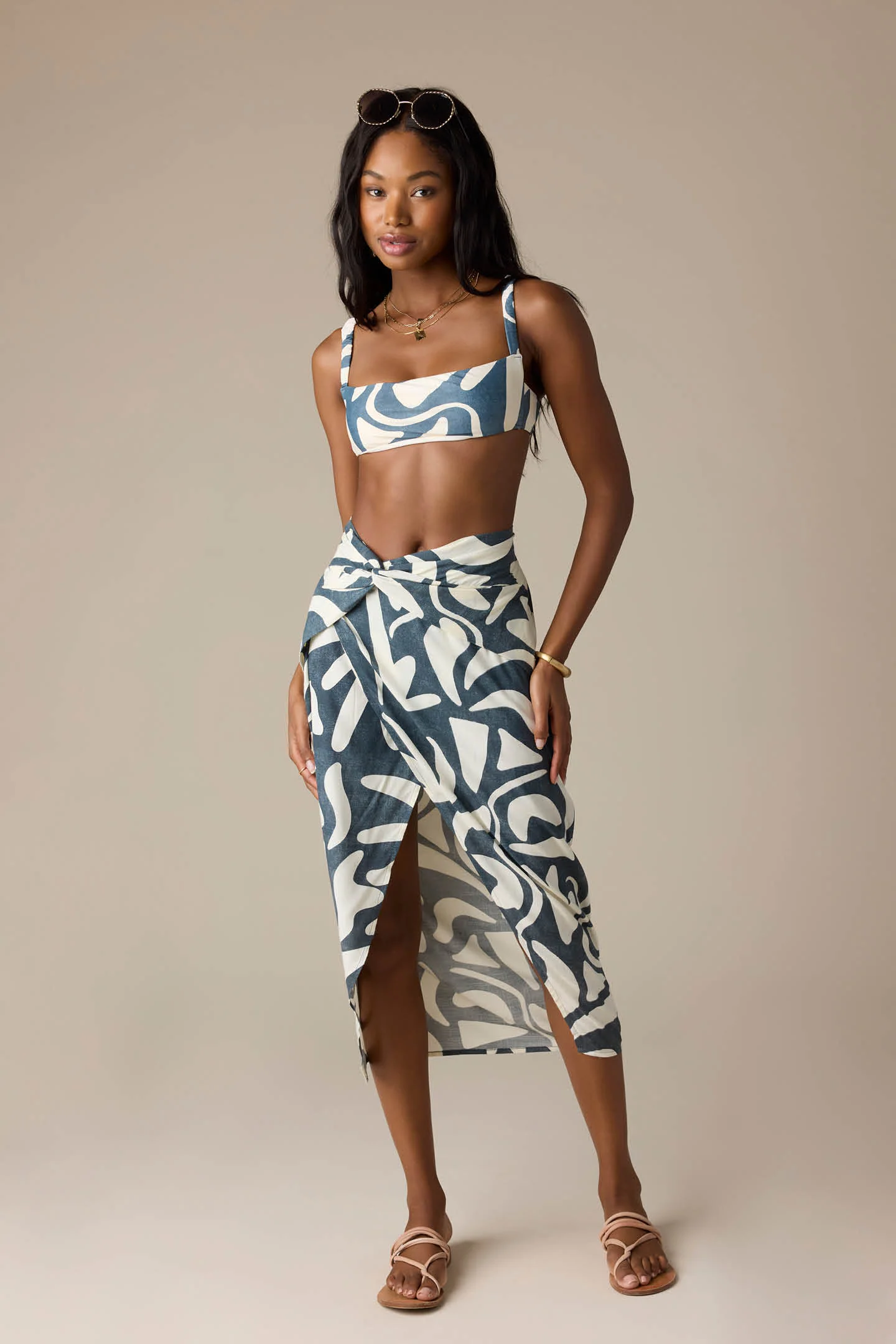 Gretchen Beach Hut Geo Knot Wrap Midi Skirt - Image 3