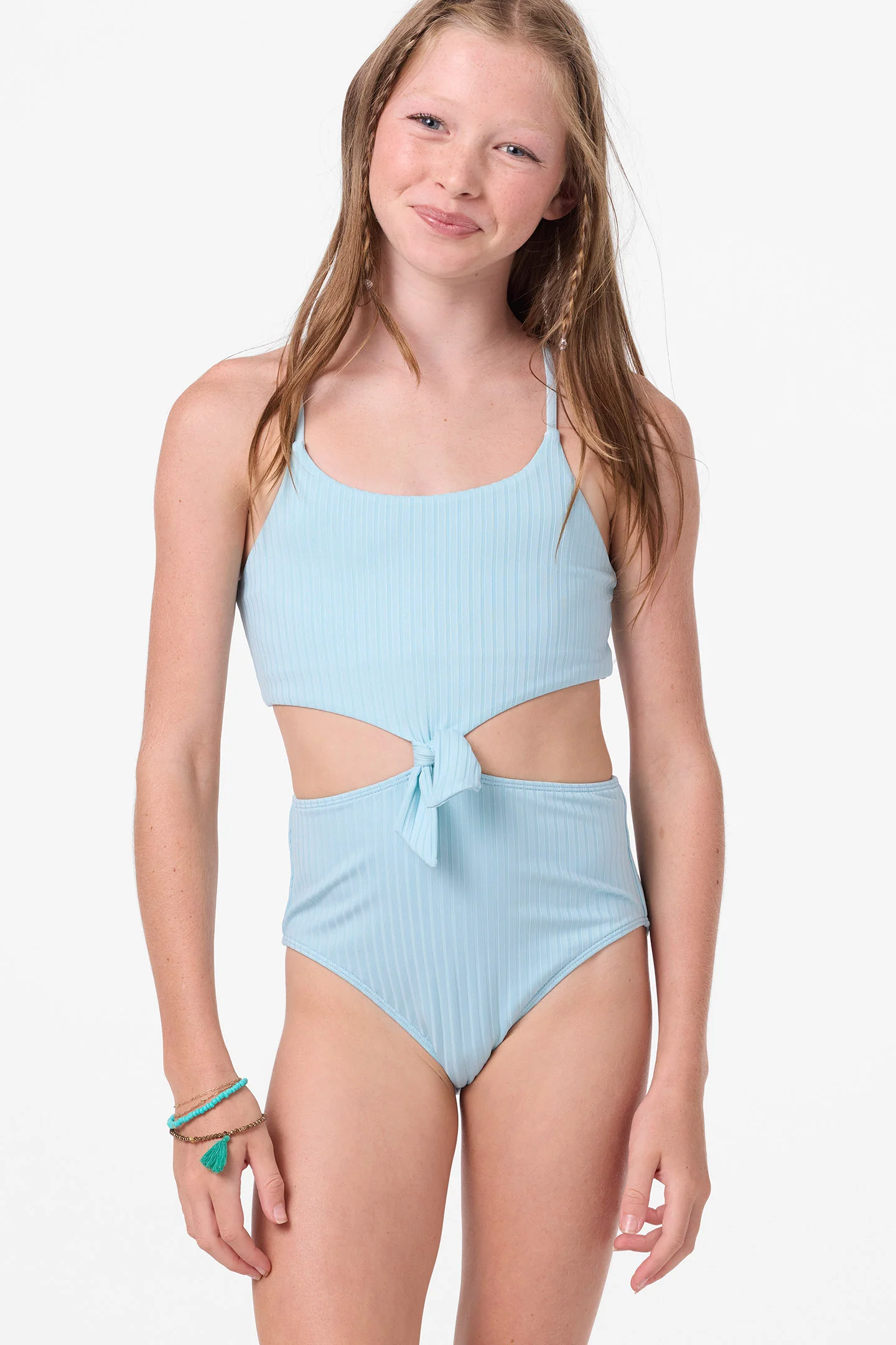 Girl's Shorebreak Rib Knot Front One-Piece