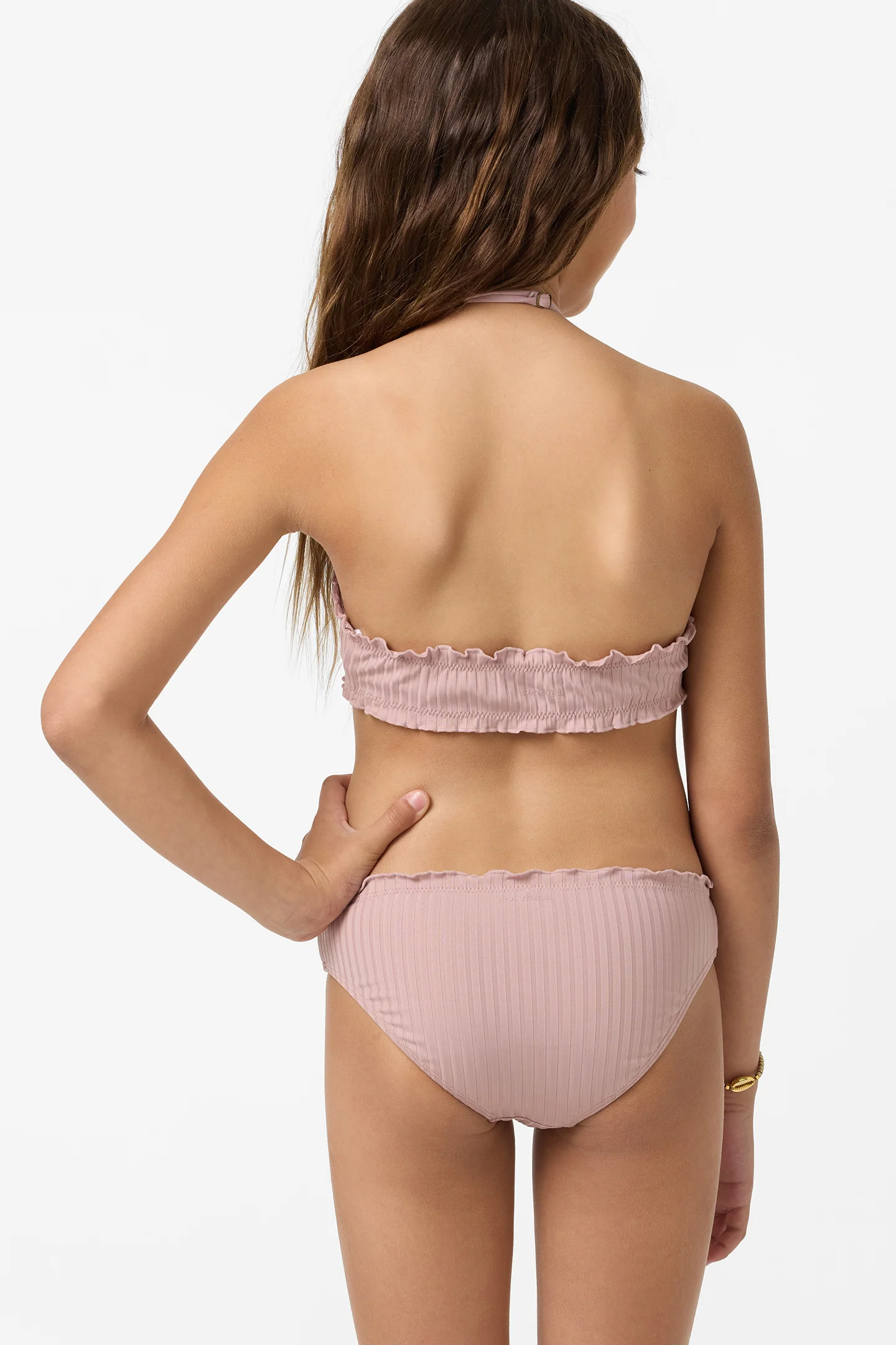 Girl's Shorebreak Rib Ruffle Edge Hi Neck Swim Set - Image 2